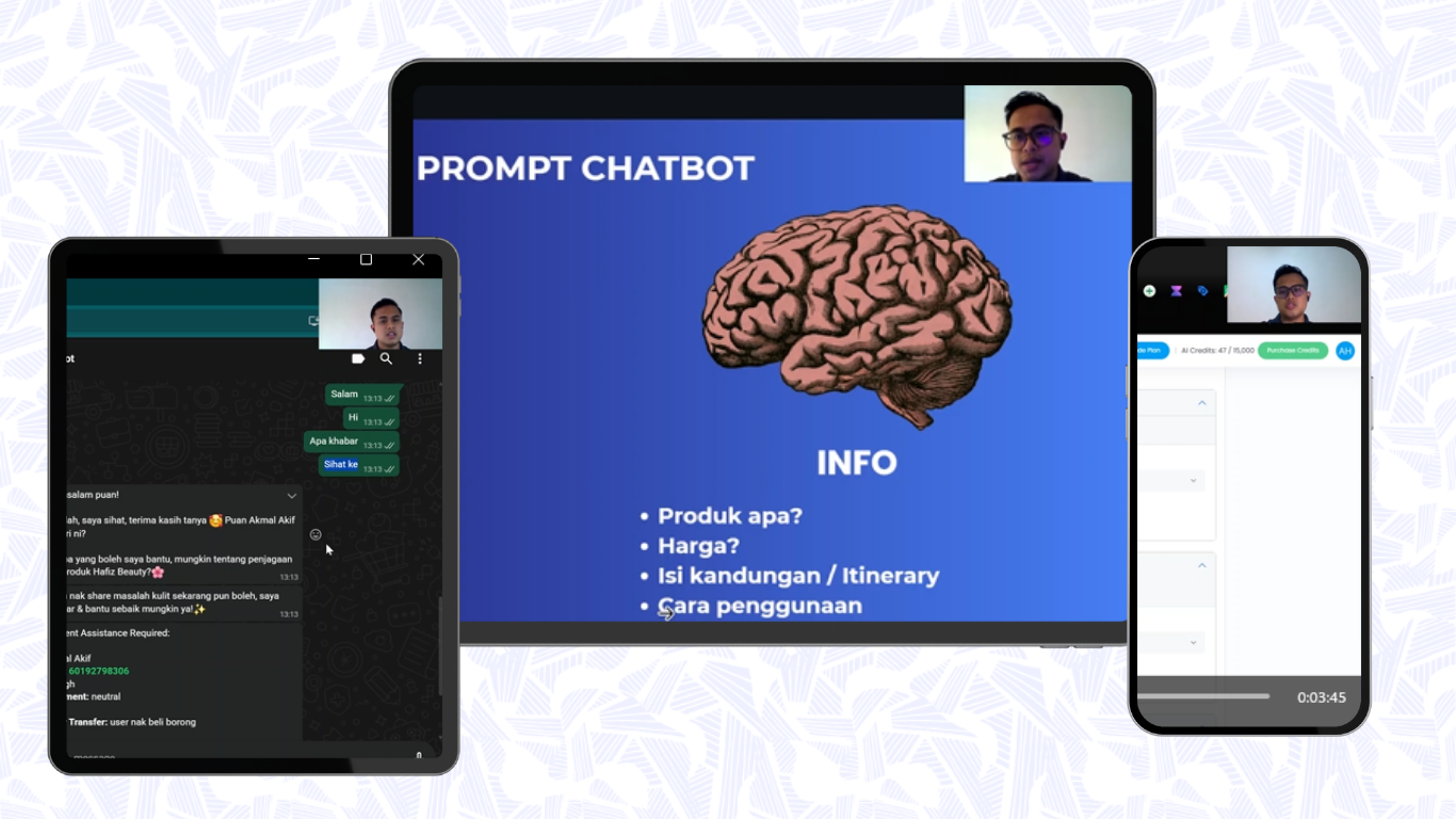 Panduan video setup chatbot di telefon dan komputer