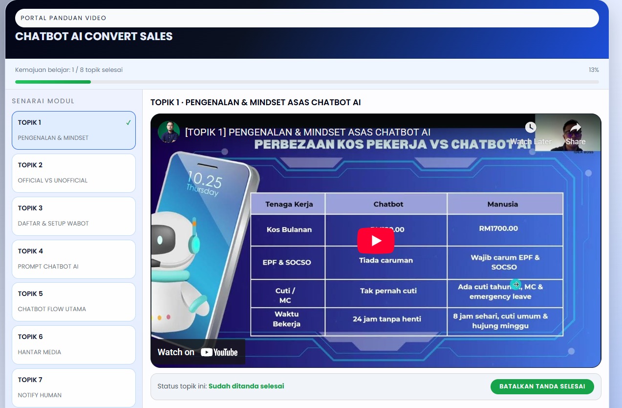 Paparan utama portal pembelajaran